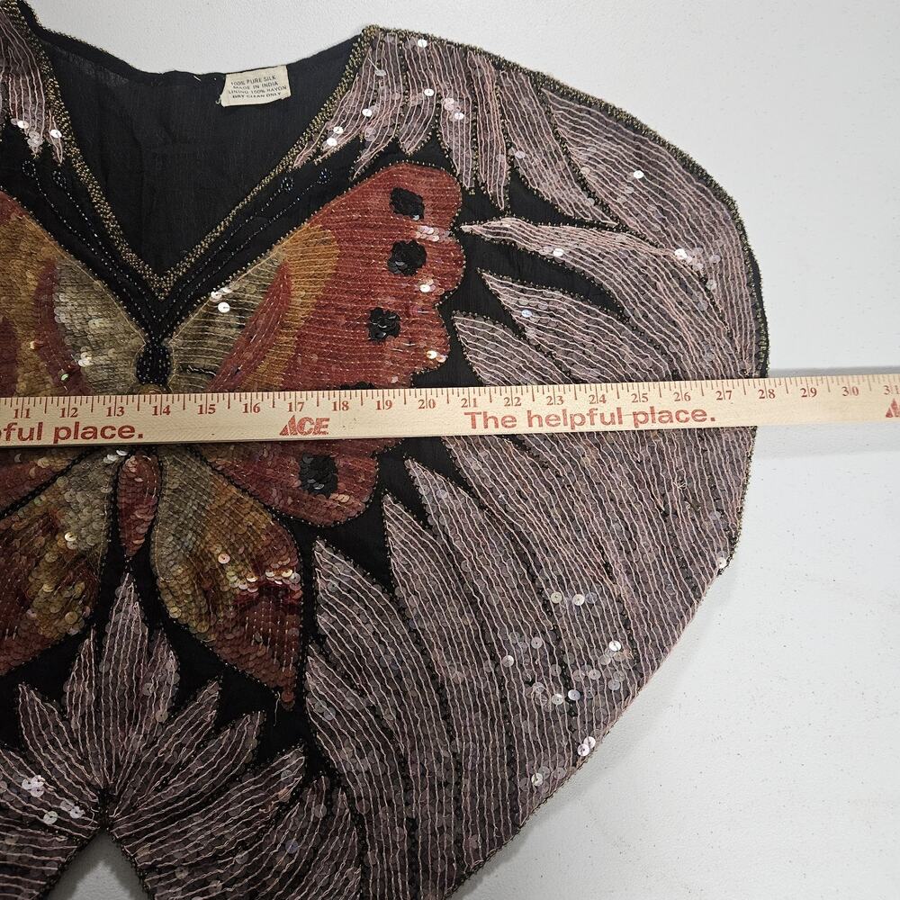 ST.Honore butterflies silk beaded/sequins evening blouse woman size Large?? 80's - Picture 7 of 8